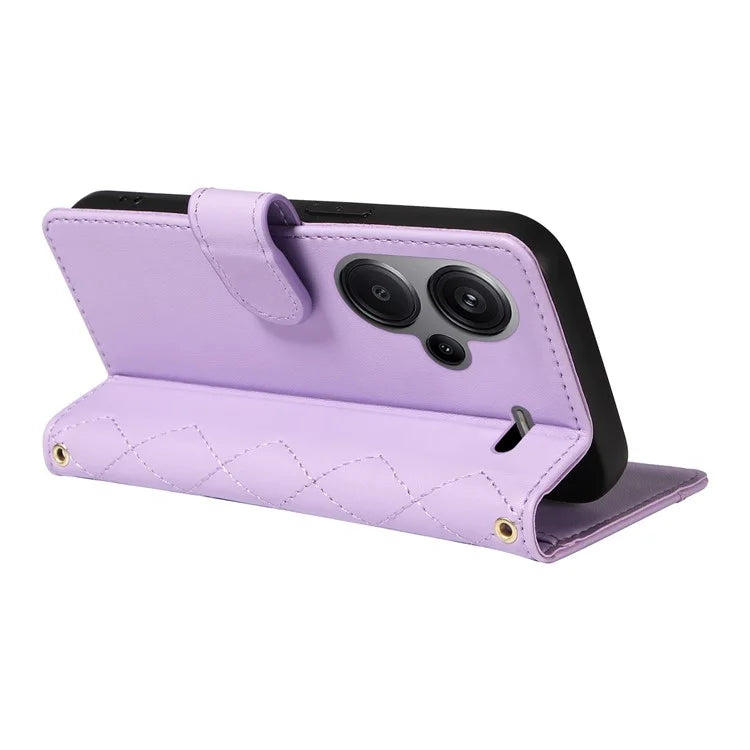 For Xiaomi Redmi Note 13 Pro+ 5G Case Wallet Rhombus Leather Phone Cover with Shoulder Strap, Wrist Strap