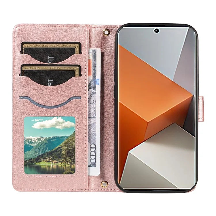 For Xiaomi Redmi Note 13 Pro+ 5G Case Wallet Rhombus Leather Phone Cover with Shoulder Strap, Wrist Strap
