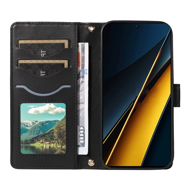 For Xiaomi Poco X6 Pro 5G / Redmi K70E 5G Case Wallet Rhombus Leather Phone Cover with Shoulder Strap, Wrist Strap