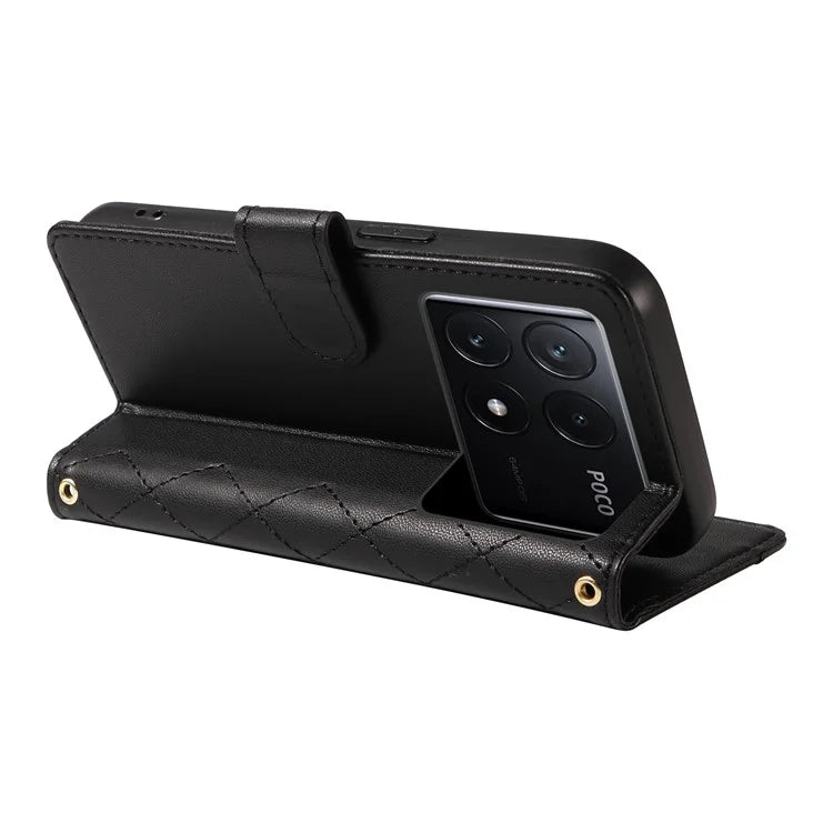 For Xiaomi Poco X6 Pro 5G / Redmi K70E 5G Case Wallet Rhombus Leather Phone Cover with Shoulder Strap, Wrist Strap