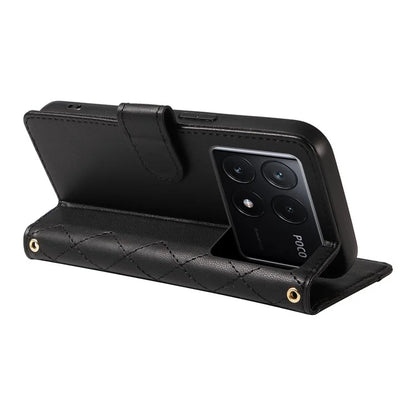 For Xiaomi Poco X6 Pro 5G / Redmi K70E 5G Case Wallet Rhombus Leather Phone Cover with Shoulder Strap, Wrist Strap