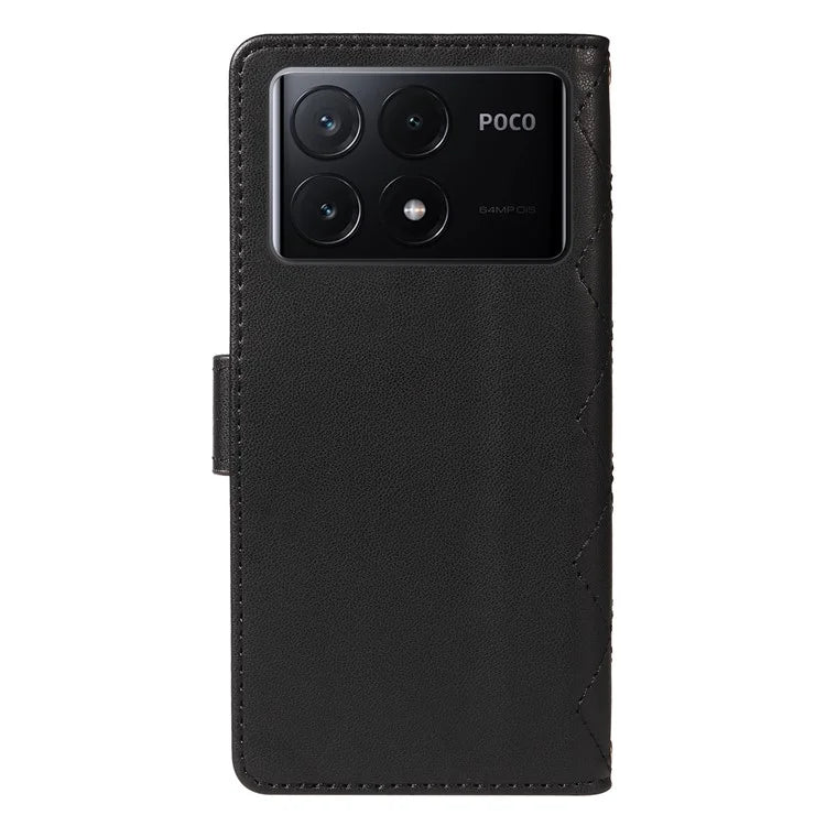 For Xiaomi Poco X6 Pro 5G / Redmi K70E 5G Case Wallet Rhombus Leather Phone Cover with Shoulder Strap, Wrist Strap