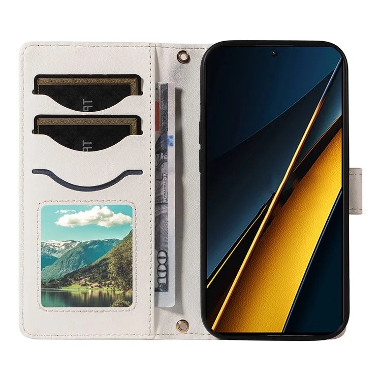 For Xiaomi Poco X6 Pro 5G / Redmi K70E 5G Case Wallet Rhombus Leather Phone Cover with Shoulder Strap, Wrist Strap