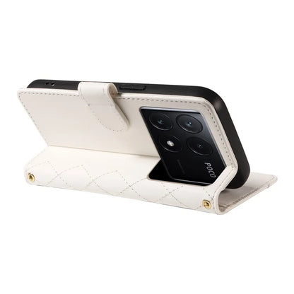 For Xiaomi Poco X6 Pro 5G / Redmi K70E 5G Case Wallet Rhombus Leather Phone Cover with Shoulder Strap, Wrist Strap