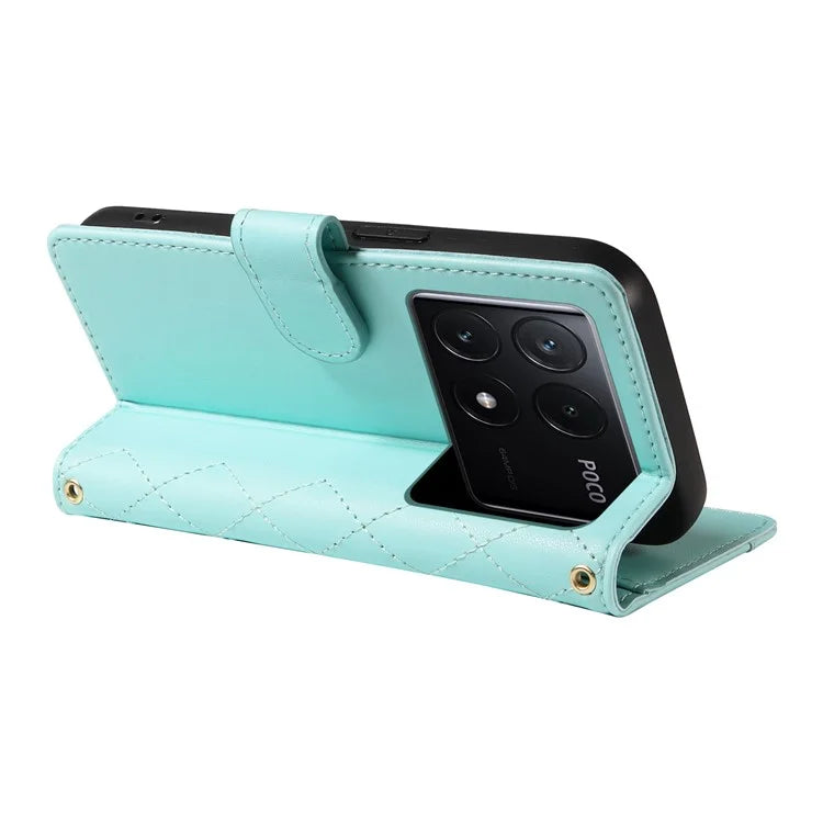 For Xiaomi Poco X6 Pro 5G / Redmi K70E 5G Case Wallet Rhombus Leather Phone Cover with Shoulder Strap, Wrist Strap