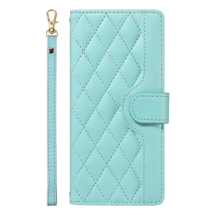 For Xiaomi Poco X6 Pro 5G / Redmi K70E 5G Case Wallet Rhombus Leather Phone Cover with Shoulder Strap, Wrist Strap