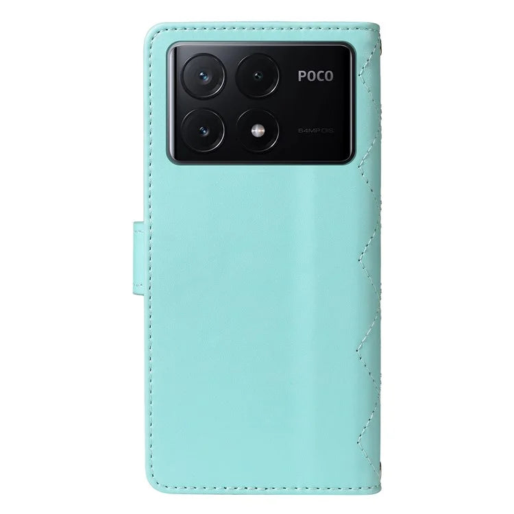 For Xiaomi Poco X6 Pro 5G / Redmi K70E 5G Case Wallet Rhombus Leather Phone Cover with Shoulder Strap, Wrist Strap