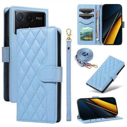 For Xiaomi Poco X6 Pro 5G / Redmi K70E 5G Case Wallet Rhombus Leather Phone Cover with Shoulder Strap, Wrist Strap