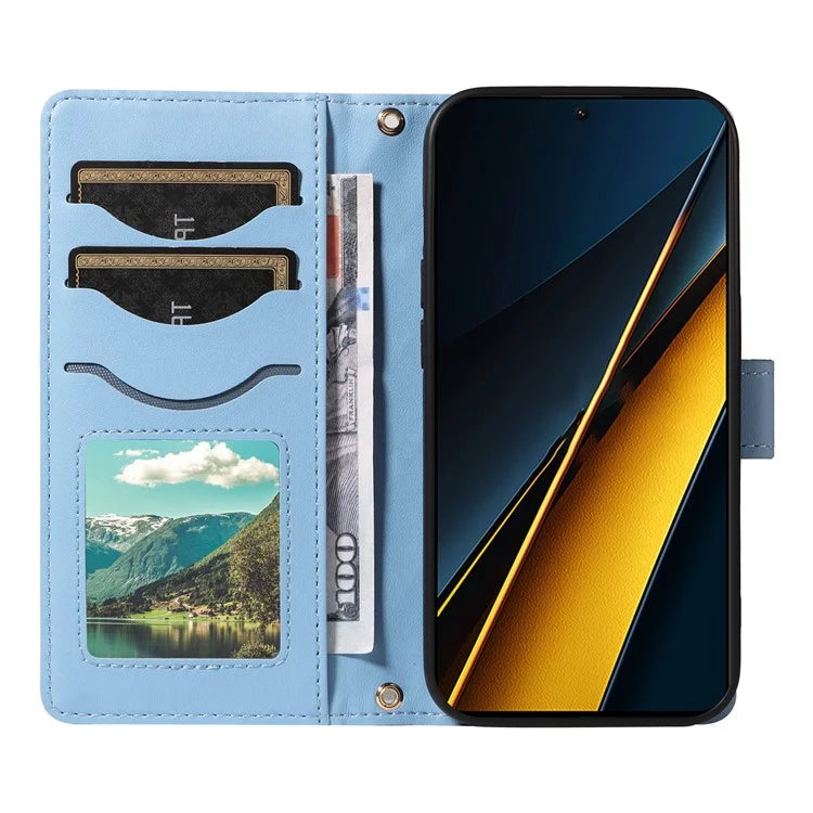 For Xiaomi Poco X6 Pro 5G / Redmi K70E 5G Case Wallet Rhombus Leather Phone Cover with Shoulder Strap, Wrist Strap