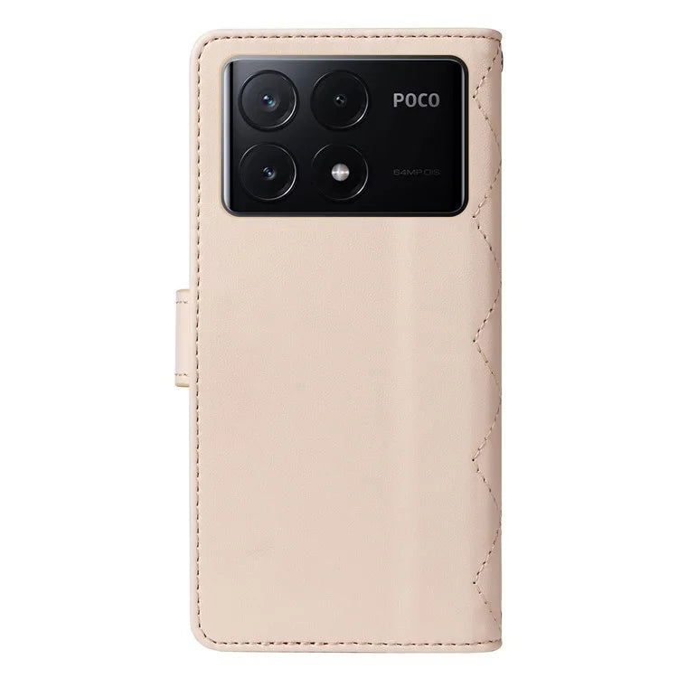 For Xiaomi Poco X6 Pro 5G / Redmi K70E 5G Case Wallet Rhombus Leather Phone Cover with Shoulder Strap, Wrist Strap