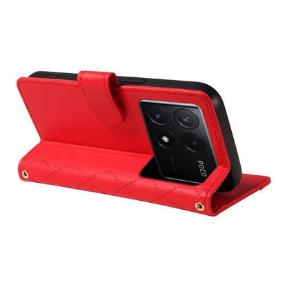 For Xiaomi Poco X6 Pro 5G / Redmi K70E 5G Case Wallet Rhombus Leather Phone Cover with Shoulder Strap, Wrist Strap