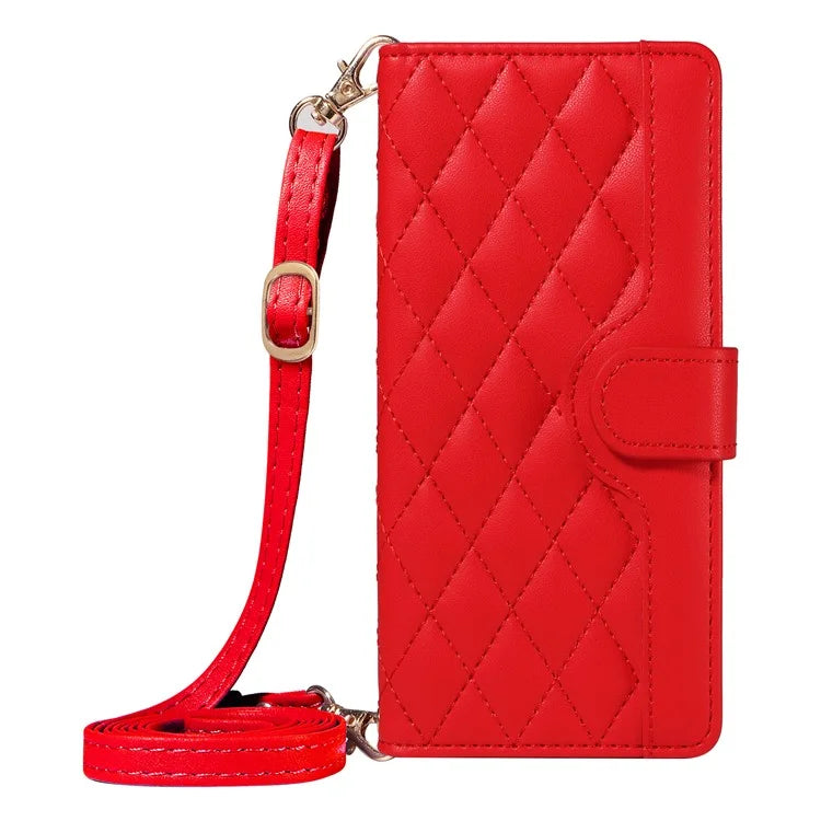 For Xiaomi Poco X6 Pro 5G / Redmi K70E 5G Case Wallet Rhombus Leather Phone Cover with Shoulder Strap, Wrist Strap