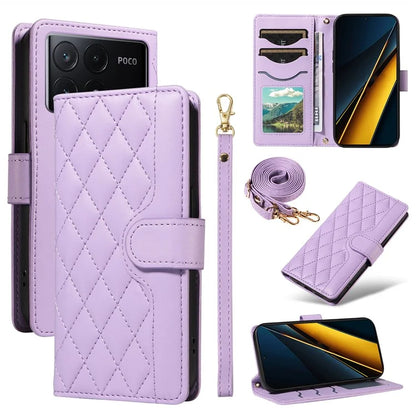 For Xiaomi Poco X6 Pro 5G / Redmi K70E 5G Case Wallet Rhombus Leather Phone Cover with Shoulder Strap, Wrist Strap