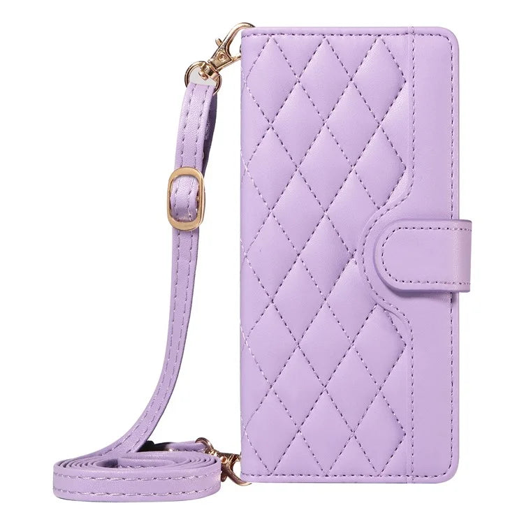 For Xiaomi Poco X6 Pro 5G / Redmi K70E 5G Case Wallet Rhombus Leather Phone Cover with Shoulder Strap, Wrist Strap
