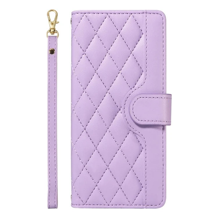 For Xiaomi Poco X6 Pro 5G / Redmi K70E 5G Case Wallet Rhombus Leather Phone Cover with Shoulder Strap, Wrist Strap