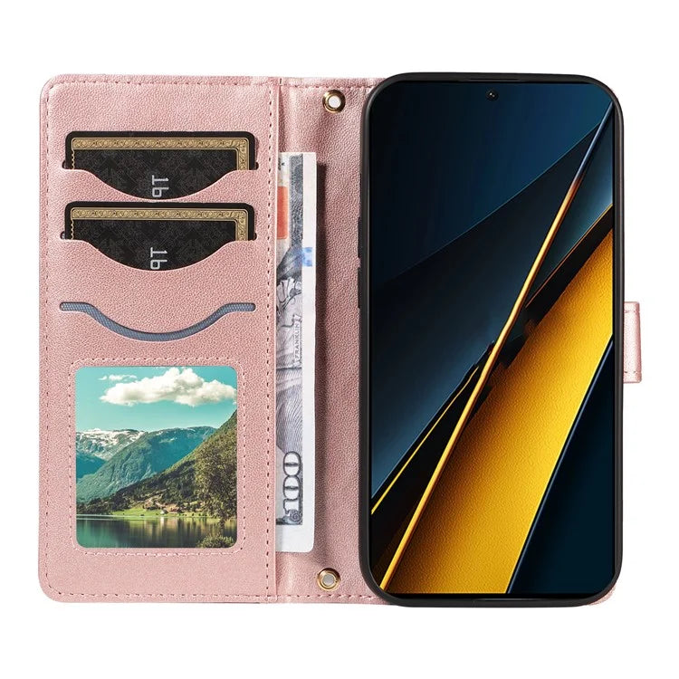 For Xiaomi Poco X6 Pro 5G / Redmi K70E 5G Case Wallet Rhombus Leather Phone Cover with Shoulder Strap, Wrist Strap