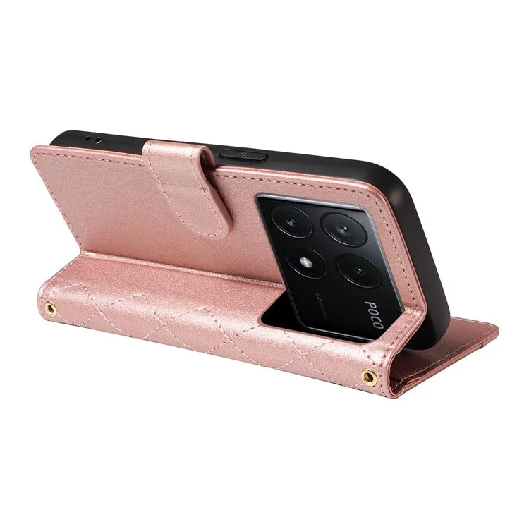 For Xiaomi Poco X6 Pro 5G / Redmi K70E 5G Case Wallet Rhombus Leather Phone Cover with Shoulder Strap, Wrist Strap