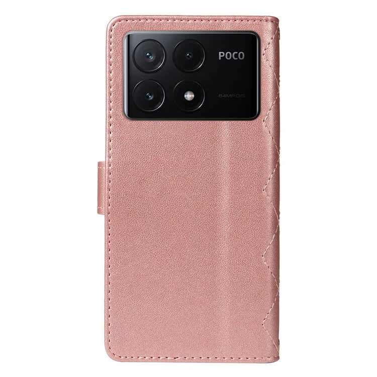For Xiaomi Poco X6 Pro 5G / Redmi K70E 5G Case Wallet Rhombus Leather Phone Cover with Shoulder Strap, Wrist Strap