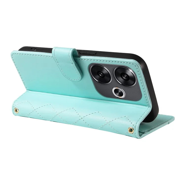 For Xiaomi Redmi 13 5G / 4G / Note 13R 5G / Poco M6 4G Case Wallet Rhombus Leather Phone Cover with Shoulder Strap, Wrist Strap