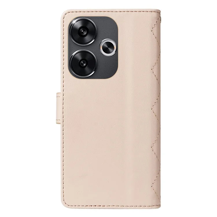 For Xiaomi Redmi 13 5G / 4G / Note 13R 5G / Poco M6 4G Case Wallet Rhombus Leather Phone Cover with Shoulder Strap, Wrist Strap