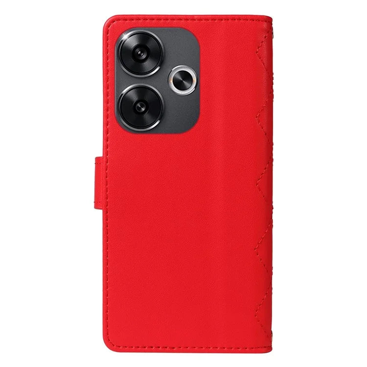 For Xiaomi Redmi 13 5G / 4G / Note 13R 5G / Poco M6 4G Case Wallet Rhombus Leather Phone Cover with Shoulder Strap, Wrist Strap
