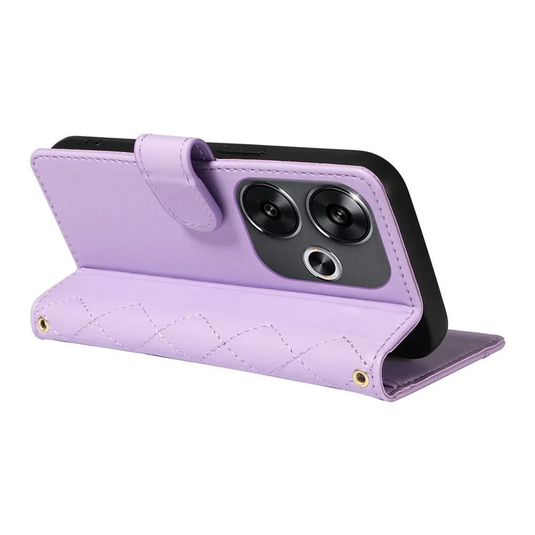For Xiaomi Redmi 13 5G / 4G / Note 13R 5G / Poco M6 4G Case Wallet Rhombus Leather Phone Cover with Shoulder Strap, Wrist Strap