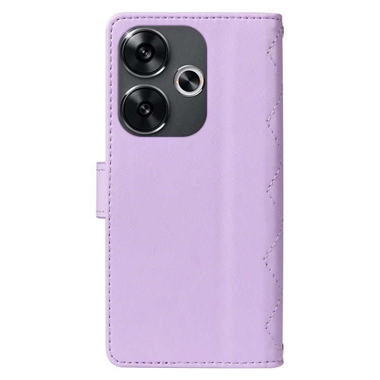 For Xiaomi Redmi 13 5G / 4G / Note 13R 5G / Poco M6 4G Case Wallet Rhombus Leather Phone Cover with Shoulder Strap, Wrist Strap