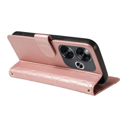 For Xiaomi Redmi 13 5G / 4G / Note 13R 5G / Poco M6 4G Case Wallet Rhombus Leather Phone Cover with Shoulder Strap, Wrist Strap
