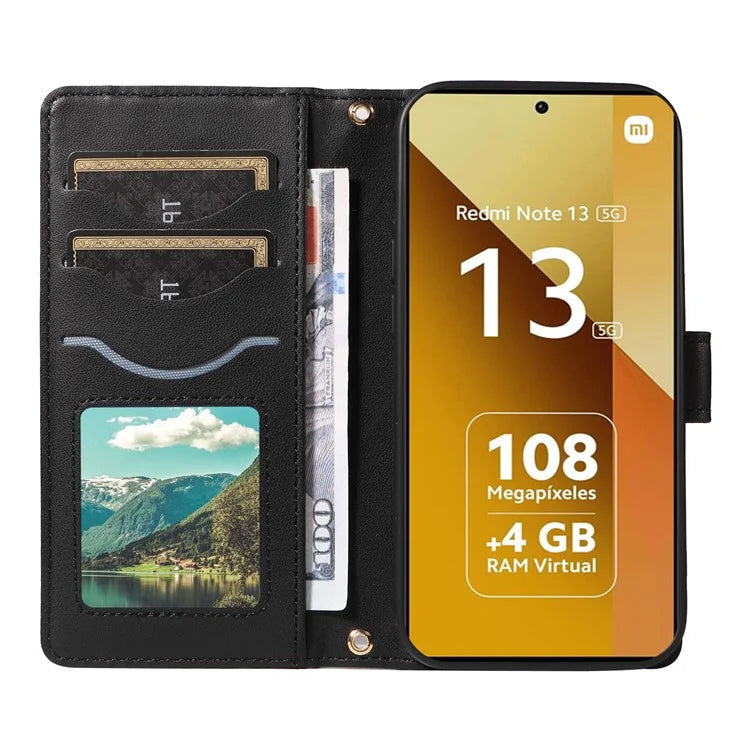 For Xiaomi Redmi Note 13 5G Case Wallet Rhombus Leather Phone Cover with Shoulder Strap, Wrist Strap