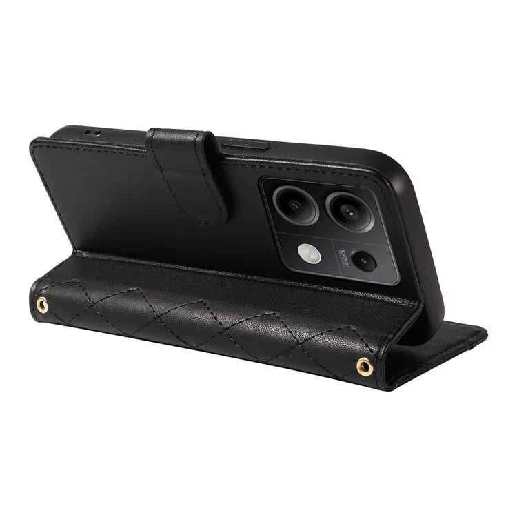 For Xiaomi Redmi Note 13 5G Case Wallet Rhombus Leather Phone Cover with Shoulder Strap, Wrist Strap