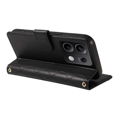 For Xiaomi Redmi Note 13 5G Case Wallet Rhombus Leather Phone Cover with Shoulder Strap, Wrist Strap