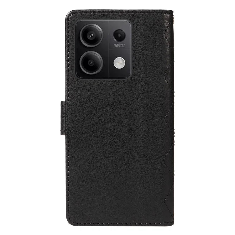 For Xiaomi Redmi Note 13 5G Case Wallet Rhombus Leather Phone Cover with Shoulder Strap, Wrist Strap