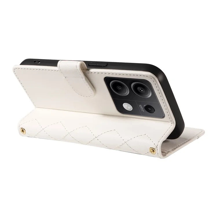 For Xiaomi Redmi Note 13 5G Case Wallet Rhombus Leather Phone Cover with Shoulder Strap, Wrist Strap