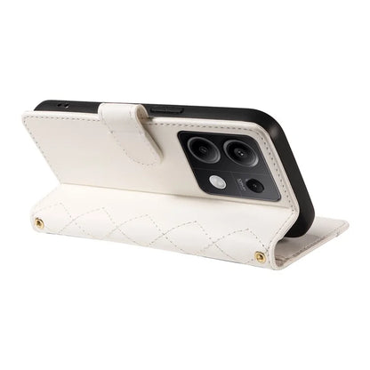For Xiaomi Redmi Note 13 5G Case Wallet Rhombus Leather Phone Cover with Shoulder Strap, Wrist Strap