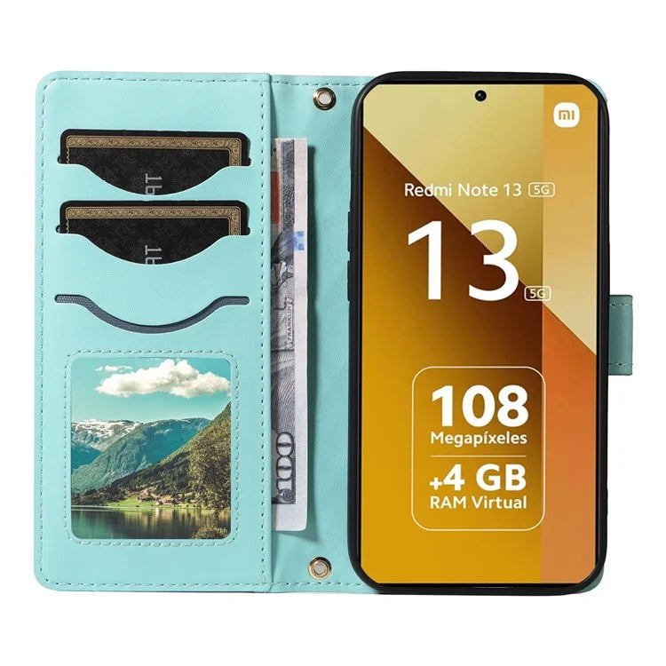 For Xiaomi Redmi Note 13 5G Case Wallet Rhombus Leather Phone Cover with Shoulder Strap, Wrist Strap