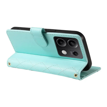 For Xiaomi Redmi Note 13 5G Case Wallet Rhombus Leather Phone Cover with Shoulder Strap, Wrist Strap