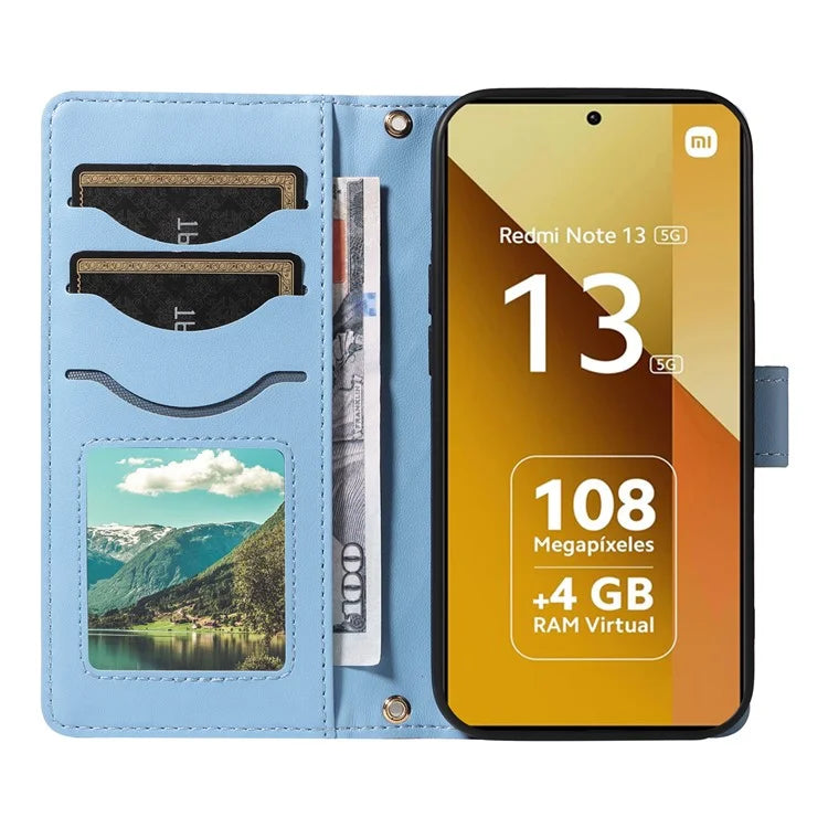 For Xiaomi Redmi Note 13 5G Case Wallet Rhombus Leather Phone Cover with Shoulder Strap, Wrist Strap