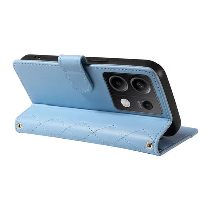For Xiaomi Redmi Note 13 5G Case Wallet Rhombus Leather Phone Cover with Shoulder Strap, Wrist Strap
