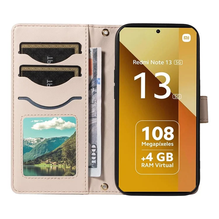 For Xiaomi Redmi Note 13 5G Case Wallet Rhombus Leather Phone Cover with Shoulder Strap, Wrist Strap