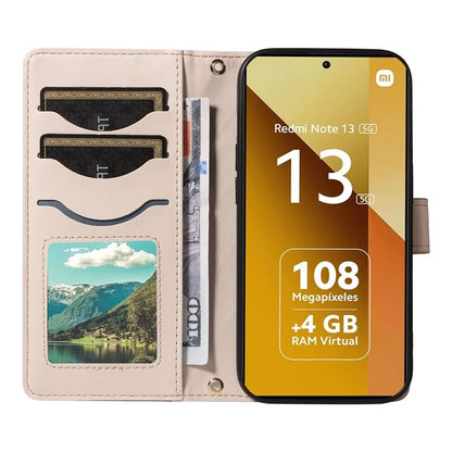 For Xiaomi Redmi Note 13 5G Case Wallet Rhombus Leather Phone Cover with Shoulder Strap, Wrist Strap