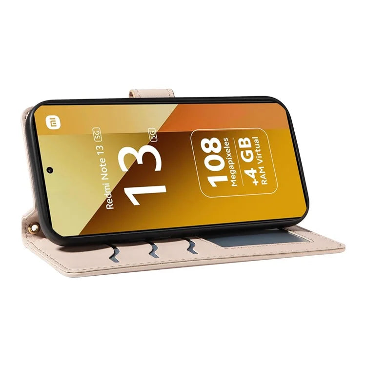 For Xiaomi Redmi Note 13 5G Case Wallet Rhombus Leather Phone Cover with Shoulder Strap, Wrist Strap
