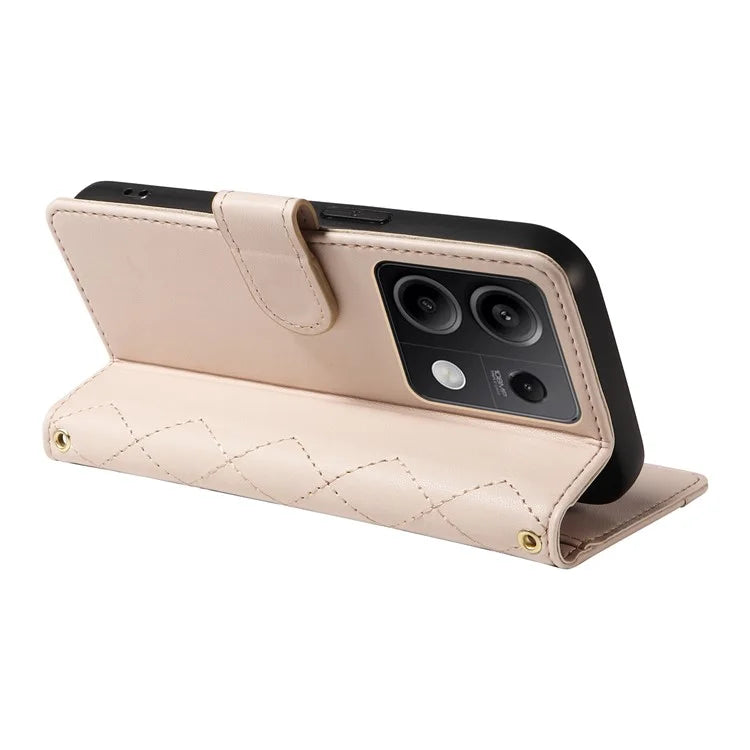 For Xiaomi Redmi Note 13 5G Case Wallet Rhombus Leather Phone Cover with Shoulder Strap, Wrist Strap