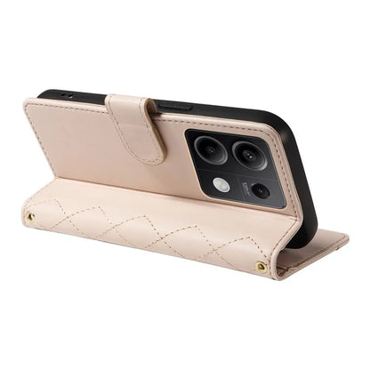 For Xiaomi Redmi Note 13 5G Case Wallet Rhombus Leather Phone Cover with Shoulder Strap, Wrist Strap