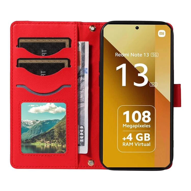 For Xiaomi Redmi Note 13 5G Case Wallet Rhombus Leather Phone Cover with Shoulder Strap, Wrist Strap