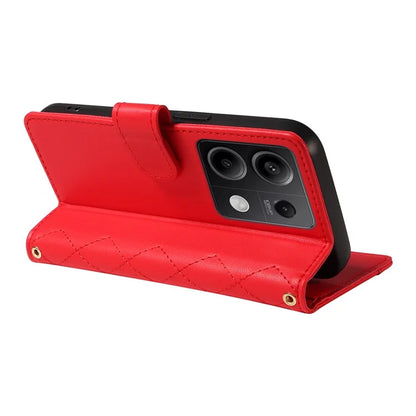 For Xiaomi Redmi Note 13 5G Case Wallet Rhombus Leather Phone Cover with Shoulder Strap, Wrist Strap