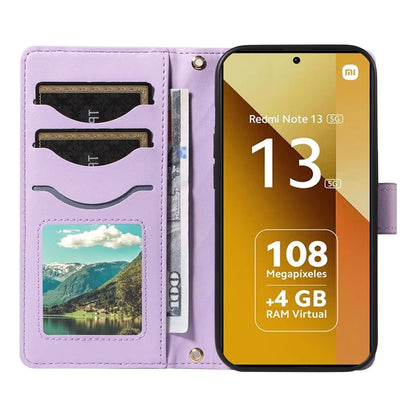 For Xiaomi Redmi Note 13 5G Case Wallet Rhombus Leather Phone Cover with Shoulder Strap, Wrist Strap