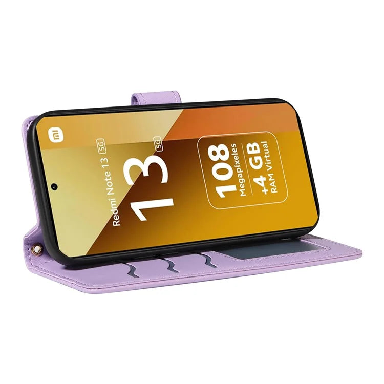 For Xiaomi Redmi Note 13 5G Case Wallet Rhombus Leather Phone Cover with Shoulder Strap, Wrist Strap