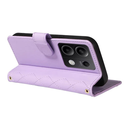 For Xiaomi Redmi Note 13 5G Case Wallet Rhombus Leather Phone Cover with Shoulder Strap, Wrist Strap