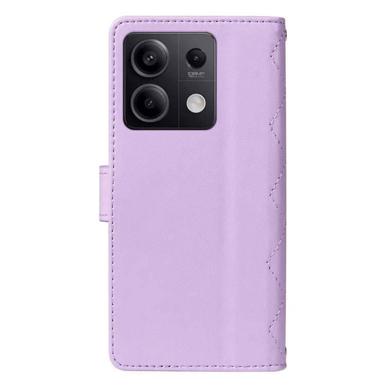 For Xiaomi Redmi Note 13 5G Case Wallet Rhombus Leather Phone Cover with Shoulder Strap, Wrist Strap
