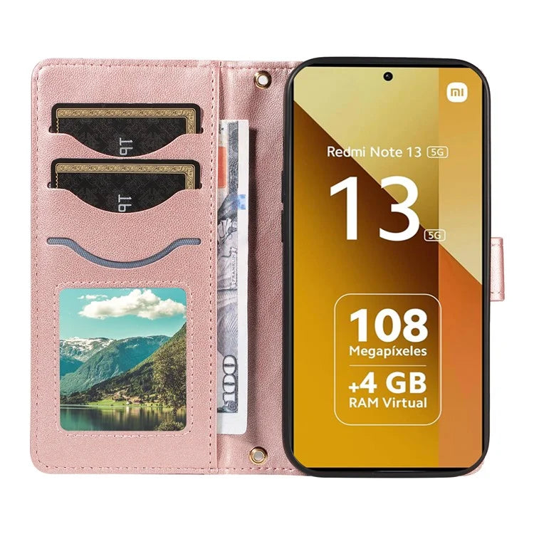 For Xiaomi Redmi Note 13 5G Case Wallet Rhombus Leather Phone Cover with Shoulder Strap, Wrist Strap